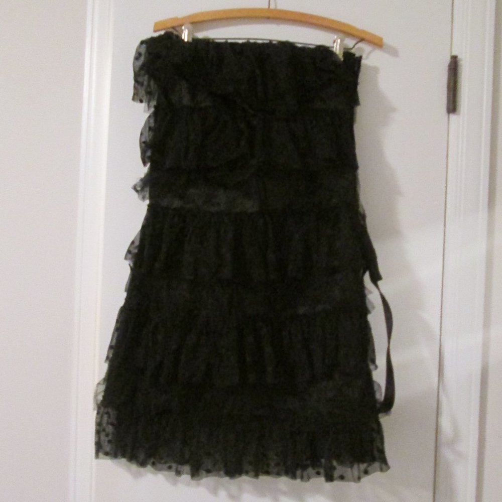 NEW Kate Young Target Black Ruffle Strapless Formal Party Prom Mini Dress w/Belt